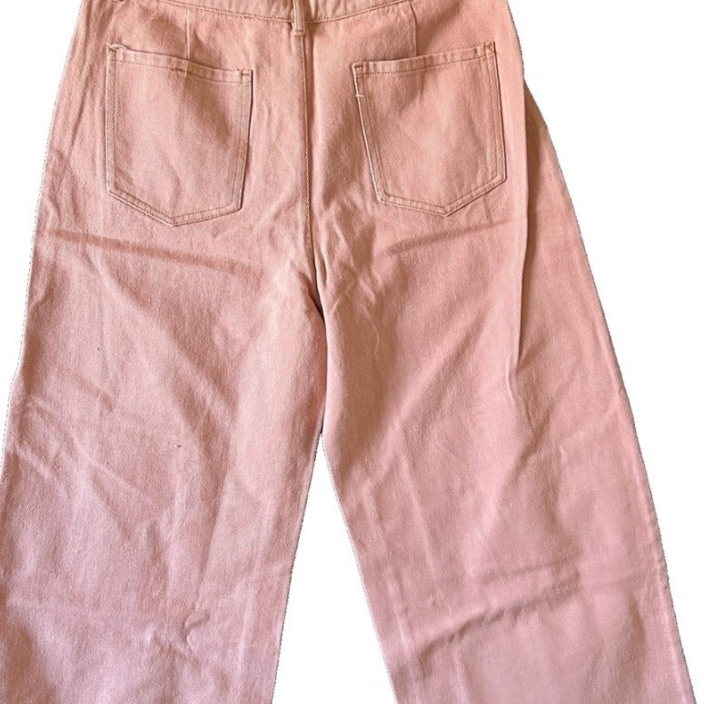 Umgee Wide Leg Pants Women Large Peach Pink Raw Hem High Rise Denim - Picture 4 of 11